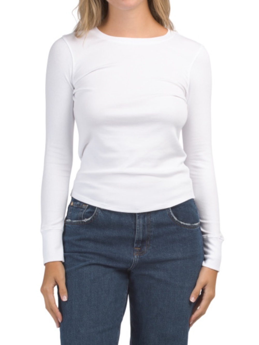 RACHEL ZOE Pima Cotton Blend Crew Neck Tee With Banded Cuffs
